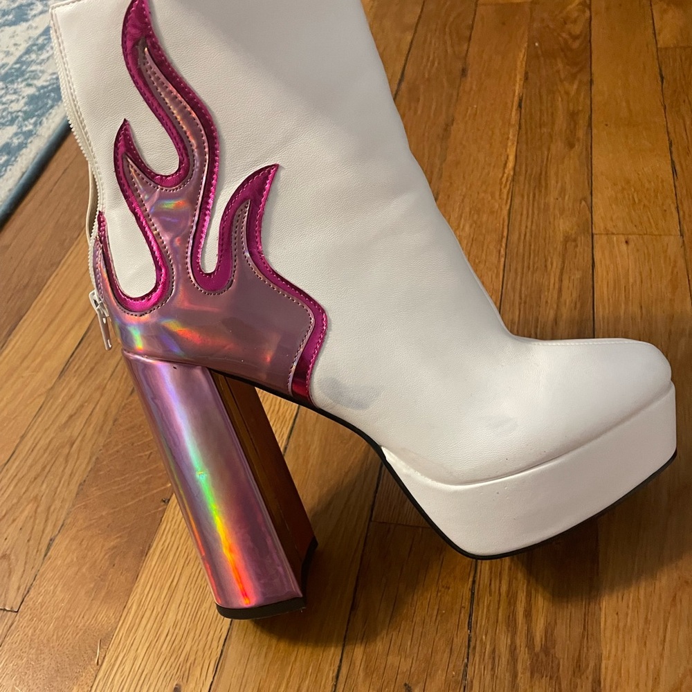 White booties w pink flame